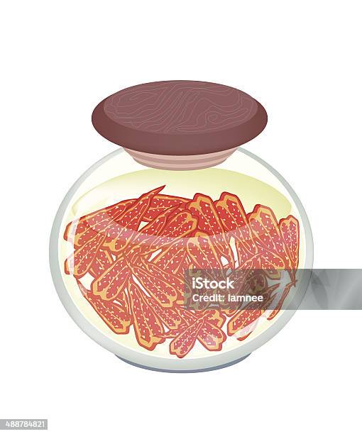Jar Of Pickled Orange Sweet Peppers With Malt Vinegar Stock Illustration - Download Image Now