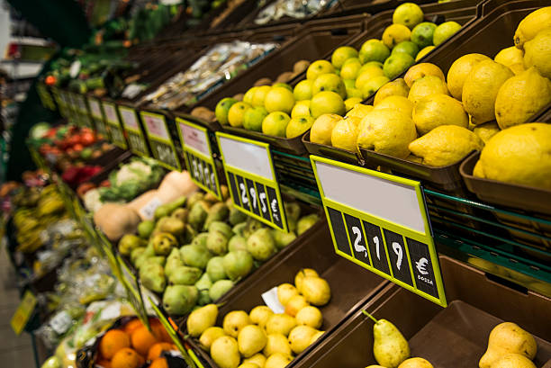 A variety of fruits in a supemarket.