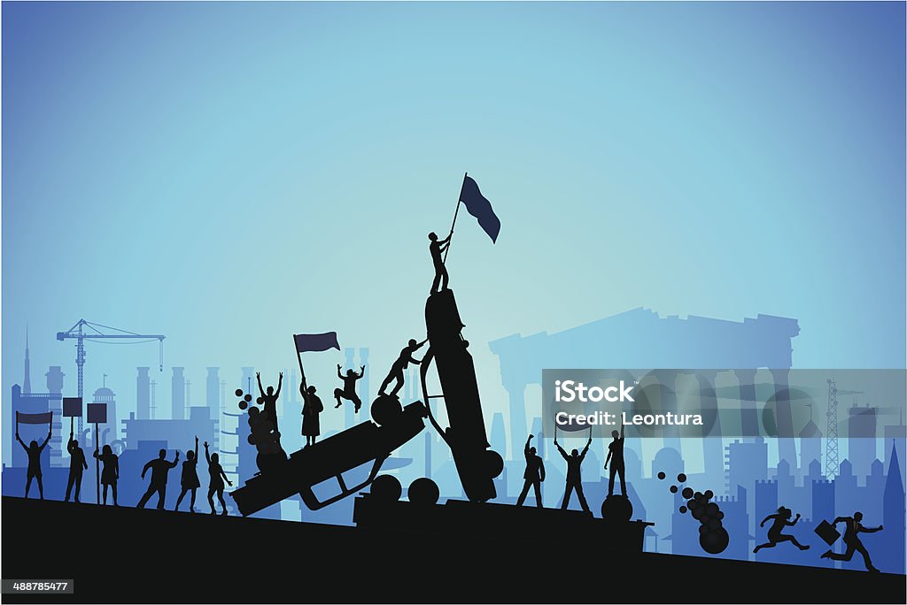 Greek Riot Riot with Greece's Parthenon in the background. Greece stock vector