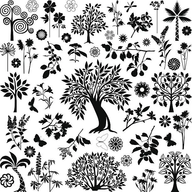 Vector illustration of Trees and plants