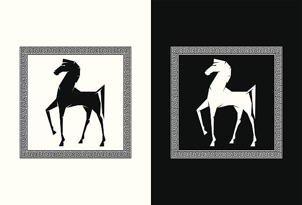 ilustraciones, imágenes clip art, dibujos animados e iconos de stock de caballo de troya - pegasus horse symbol mythology