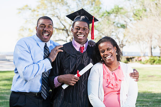 istock African American graduate with proud parents 488785983