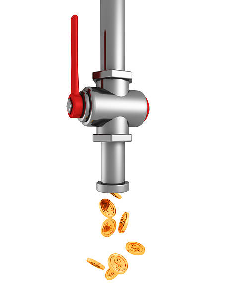 istock dripping tap with flow of falling golden coins 488788789