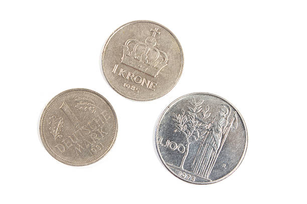 istock Old European coins currency isolated on white 488791200