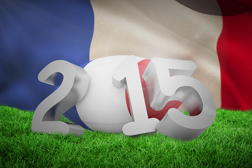 France rugby 2015 message against close-up of waving france flag