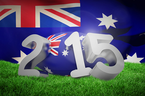Australia rugby 2015 message  against close-up of australian flag