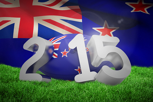 New zealand rugby 2015 message  against new zealand flag against white background