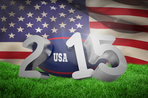 USA rugby 2015 message  against close-up of american flag