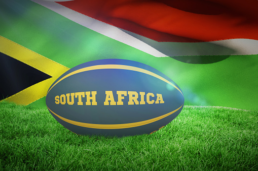 South Africa rugby ball against flag of south africa