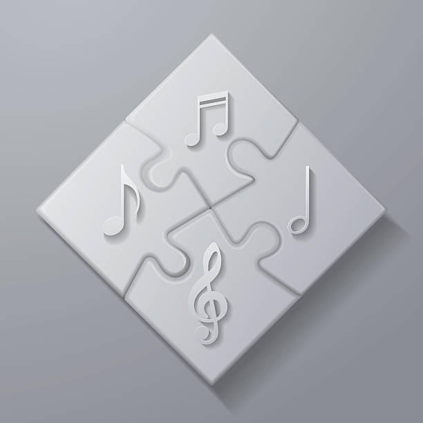 musik noten auf weiß puzzle-hintergrund - jazz backgrounds backdrop image stock-grafiken, -clipart, -cartoons und -symbole