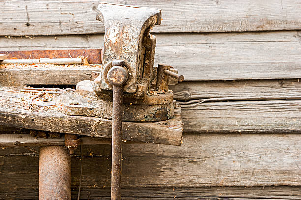 istock Old weathered bench vice and a lot of space for 488795844