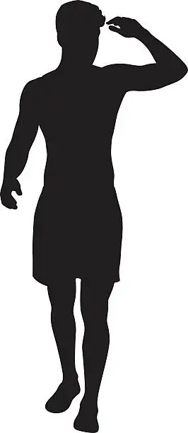 Vector illustration of Man Shading Eyes with Hand Silhouette