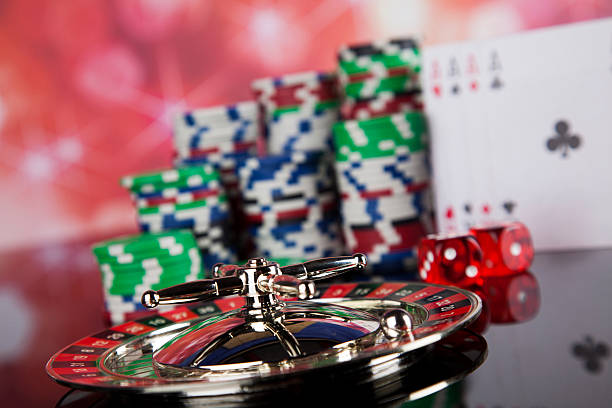 istock Poker Chips on a gaming with casino roulette 488796344