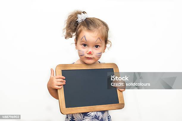 Pretty Child Holding A Blackboard Stock Photo - Download Image Now - Baby - Human Age, Chalkboard - Visual Aid, Child