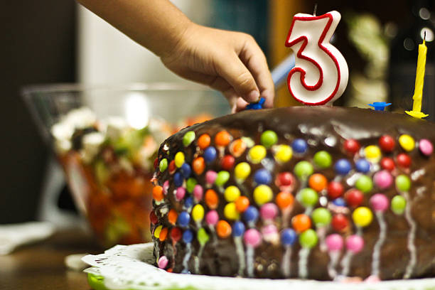 Chocolate cake for 3rd Birthday stock photo