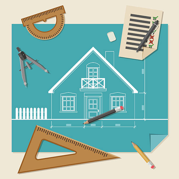 ilustrações, clipart, desenhos animados e ícones de fundo arquitetônico com desenho de equipamentos. - drawing compass architecture work tool engineering