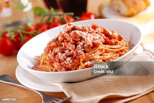 Spaghetti Amatriciana In The White Plate Stock Photo - Download Image Now - Amatriciana, Pasta, Italian Culture