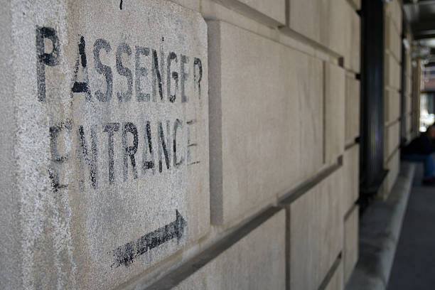 istock Passenger entrance sign at train station 488812656
