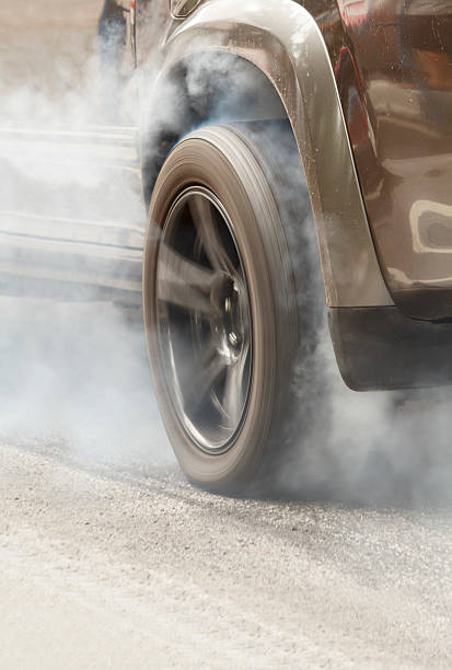 istock Suv car burns rubber off its tires for the race 488812774