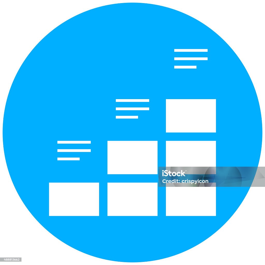 Bar Graph icon on a round button. Illustration includes a white, Bar Graph icon on a blue, circle shape, color button on a white background. 2015 stock illustration