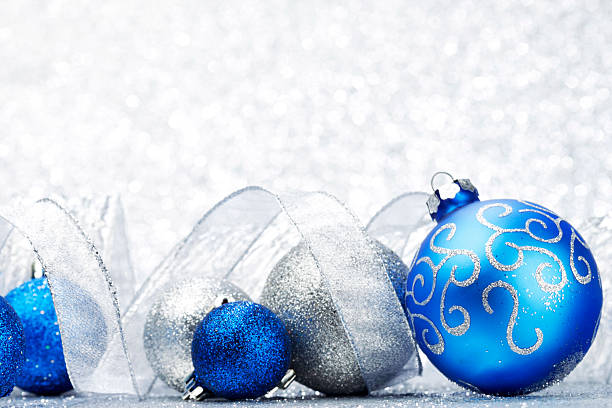 istock Glitter christmas balls and ribbon 488815596