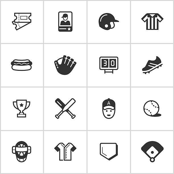 Baseball Icons — Inky Series Professional icon set in flat black style. Vector artwork is easy to colorize, manipulate, and scales to any size. baseball helmet stock illustrations
