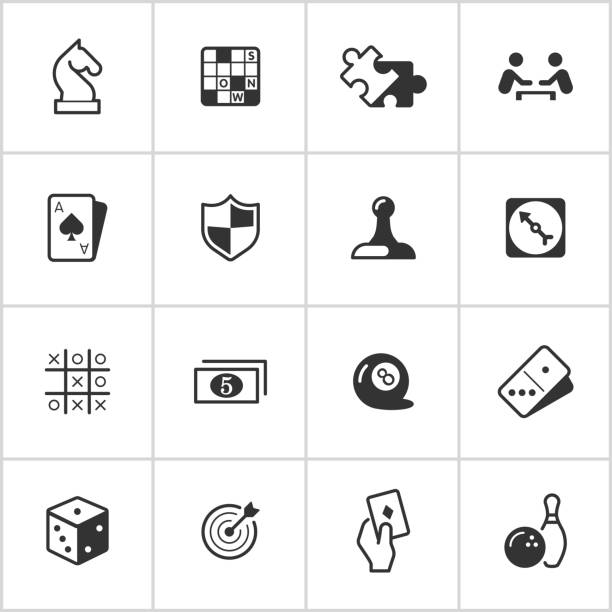 Game Icons — Inky Series Professional icon set in flat black style. Vector artwork is easy to colorize, manipulate, and scales to any size. puzzle icons stock illustrations
