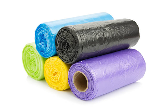 Colored garbage bags roll stock photo