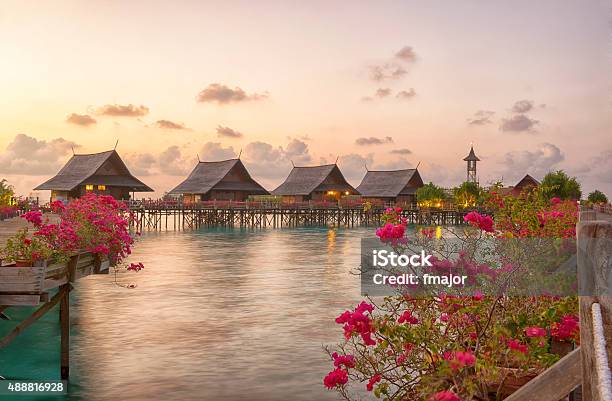 Malaysian Stilt Houses At The Sunset Stock Photo - Download Image Now - Sabah State, 2015, Asia