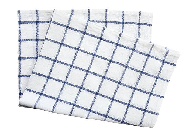 blauen tuch küche handtuch isoliert auf weißem hintergrund (clipping path - kitchen cloth stock-fotos und bilder