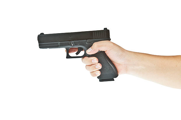 istock Airsoft hand gun, glock model with hand aim the target 488818860