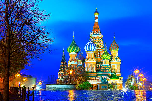istock Russian colorful illuminated Red Square, Moscow, dramatic blue moody sunrise 488819278