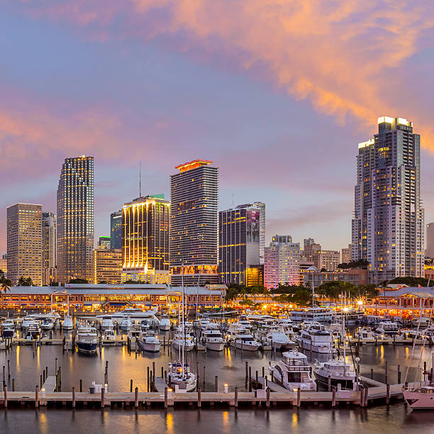 istock Miami city skyline panorama at twilight 488820828