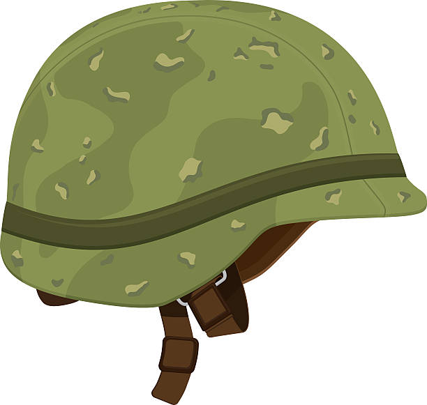 ilustraciones, imágenes clip art, dibujos animados e iconos de stock de verde camuflaje casco militar - casco militar