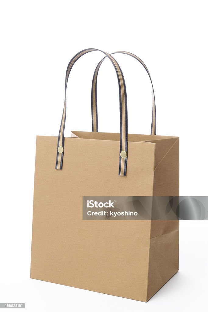 絶縁ショットブラウンのブランク白い背景の上のショッピングバッグ - からっぽのロイヤリティフリーストックフォト