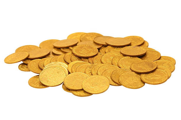istock Golden coins heap.Isolated. 488828699