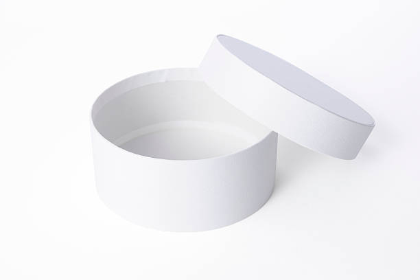 Opened blank white round box isolated on white background with clipping path.