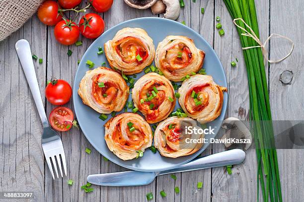 Puff Pastry Rolls With Ham And Chese Baked Snacks Stock Photo - Download Image Now - Appetizer, Baked, Baked Pastry Item