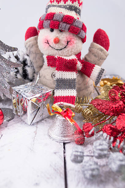 istock Christmas Decorations with snowman,gift and christmas baubles 488836658