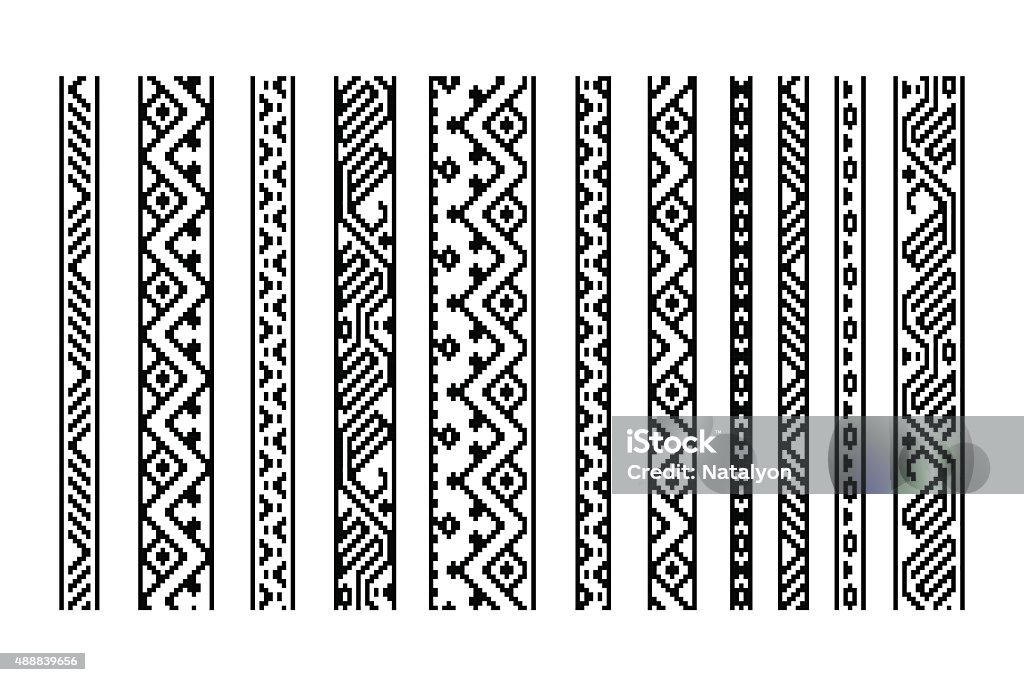 Blanco y negro geométrico sin costuras étnico aztec fronteras conjunto, vector - arte vectorial de Borde libre de derechos