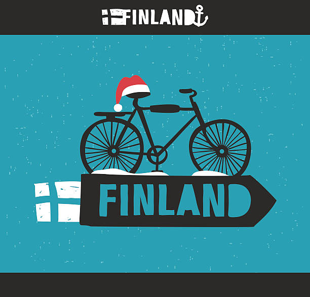 illustrations, cliparts, dessins animés et icônes de creative finlandais label. - père noel à vélo