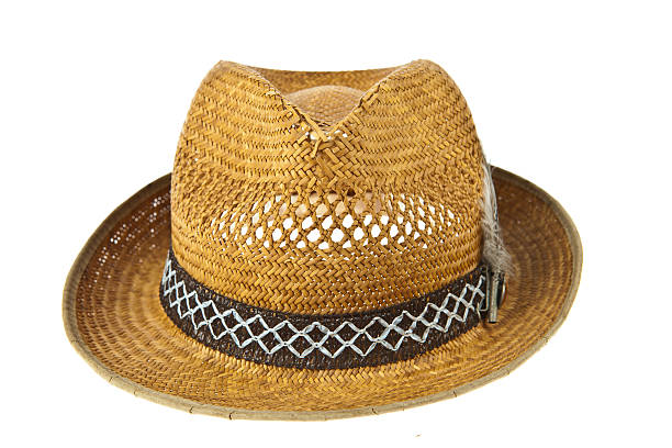 istock Beautiful traditional Panama hat with feather decorated isolated 488843704