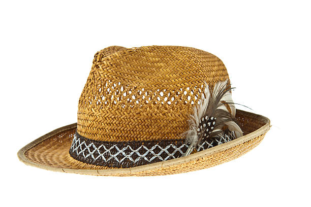 istock Beautiful traditional Panama hat with feather decorated isolated 488843826