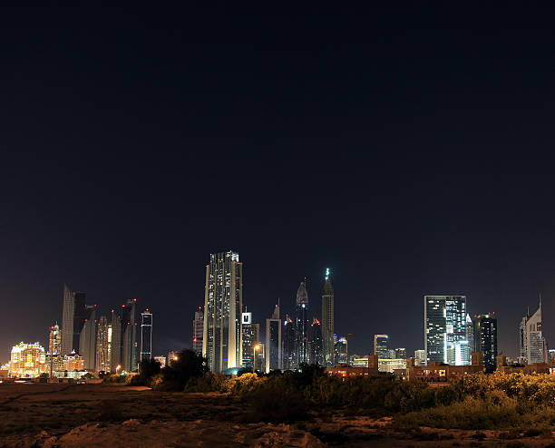 istock Dubai skyline at night. Dubai financial center, UAE 488843832