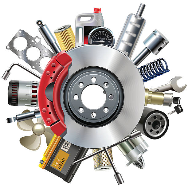 вектор автомобиле предусмотрена концепция с тормозного диска - part of vehicle exhaust pipe vehicle part car stock illustrations