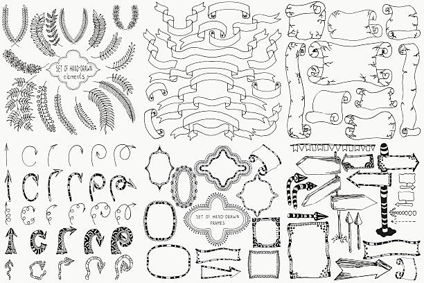 ilustrações, clipart, desenhos animados e ícones de mão desenhada conjunto de elementos de design. - victorian style frame picture frame wreath