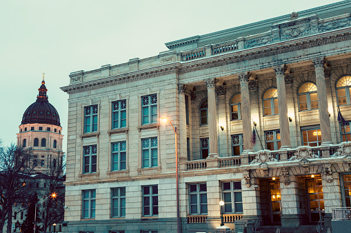 Topeka architecture with State Capitol Building. Topeka, Kansas, USA.