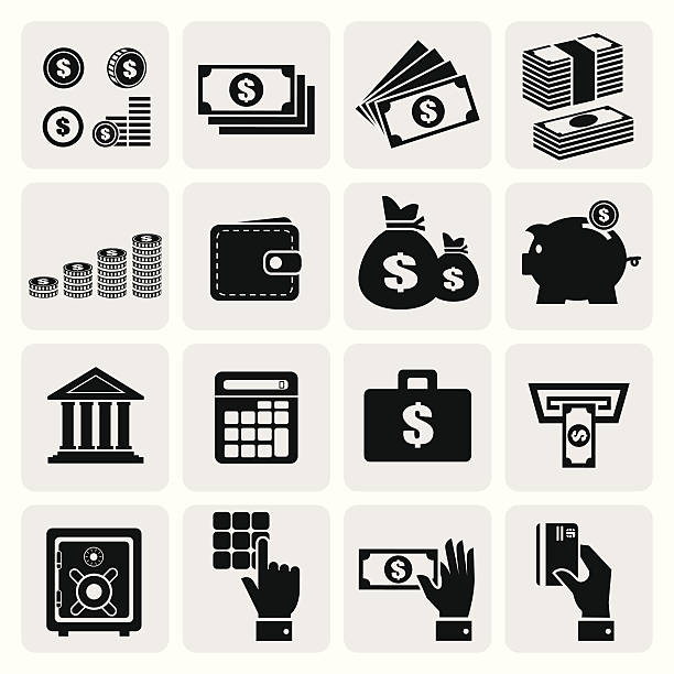Finance and money icons set Finance and money icons set, Vector illustration change silhouettes stock illustrations