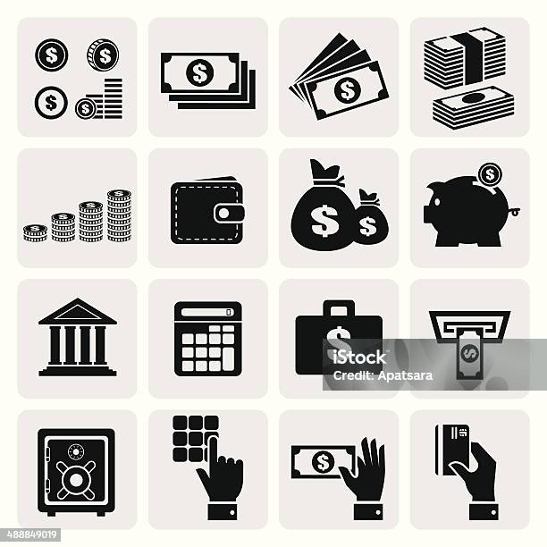 Finance And Money Icons Set Stock Illustration - Download Image Now - Coin, Black Color, In Silhouette