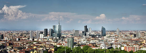 Milan Skyline (2014 updated, dramatic sky) stock photo